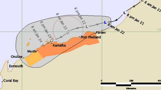 The tropical low is being tracked over the Pilbara.