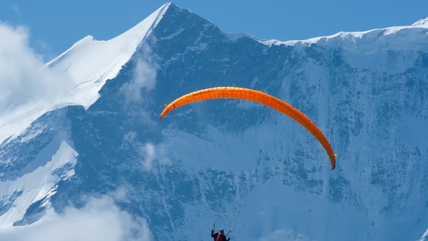 Paragliding over Grindelwald in Switzerland.