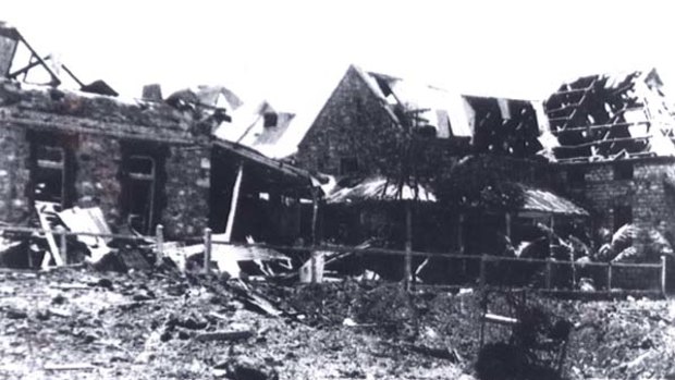 Scenes of destruction in Darwin after a Japanese bombing raid in World War II.