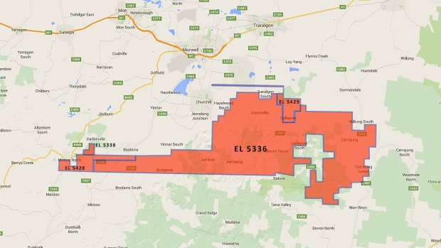 The location of four new coal exploration licenses granted by the Andrews government.