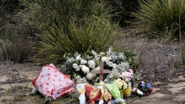 A shrine of flowers laid on Browns Rd, Boneo where Darcy Hopwood died after being hit by a car.