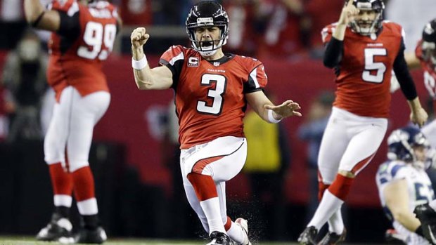 Last gasp: Falcons kicker Matt Bryant celebrates his game-winner.