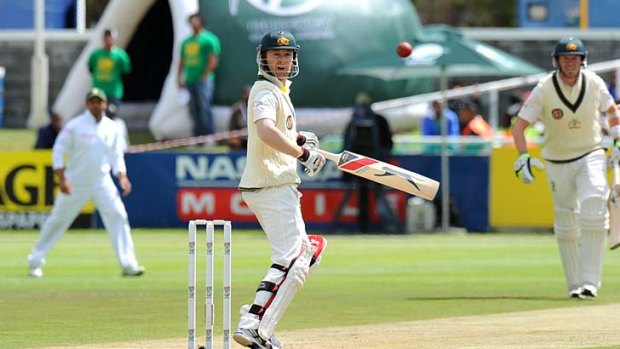 Captain's knock: Michael Clarke plays a shot on day two of the first Test  in Cape Town.