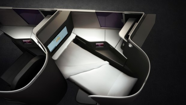 Virgin Australia's new business class seat in lie-flat mode.