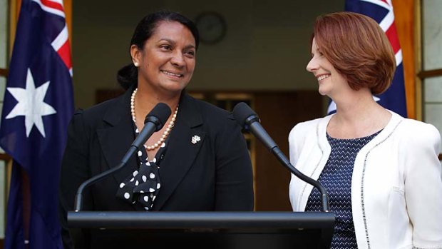 Women of steel &#8230; the Prime Minister, Julia Gillard, with Nova Peris at the announcement of Peris's endorsement.