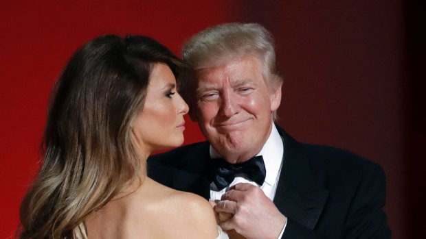 President Donald Trump dances with first lady Melania Trump at the Liberty Ball in Washington. 