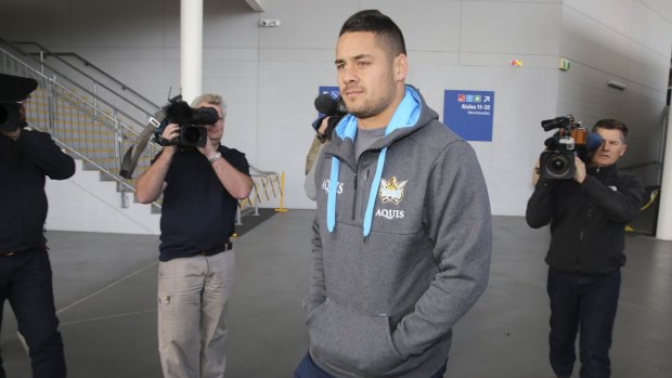 Feeling the chill: Jarryd Hayne arrives for Titans training on Thursday.