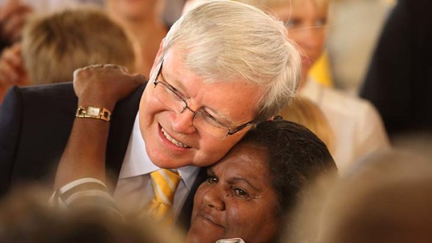 Warm welcome: Mr Rudd at the memorial service for Yunupingu on Sunday.