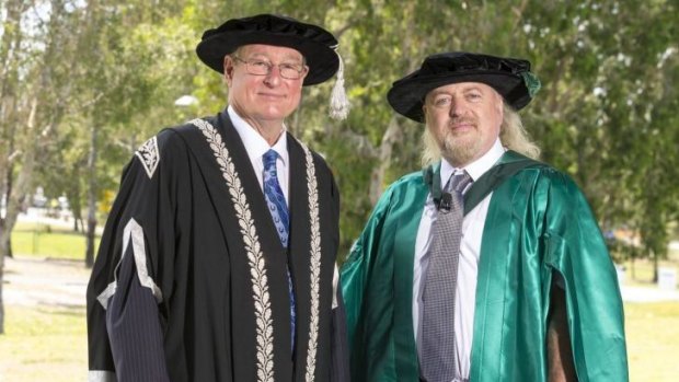 Comedian Bill Bailey with University of the Sunshine Coast Vice-Chancellor Professor Greg Hill.