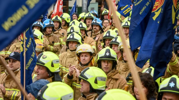 UFU members rally at Parliament House in June over EBA dispute.