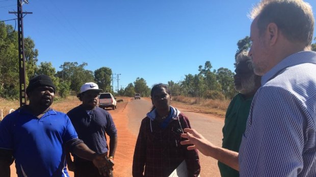 Indigenous Affairs Minister Nigel Scullion is questioned by Borroloola locals over the Don Dale Youth Detention Centre.