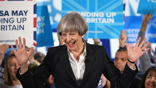 Prime Minister Theresa May greets supporters in Edinburgh on the election campaign trail.