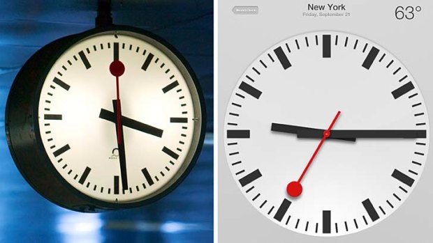 Striking similarity ... a Swiss rail station clock in Zurich, left, and the new clock on Apple's iPad.
