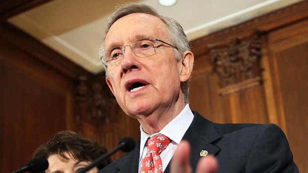 US Senate Majority Leader Senator Harry Reid during a news conference on Capitol Hill in Washington, DC.
