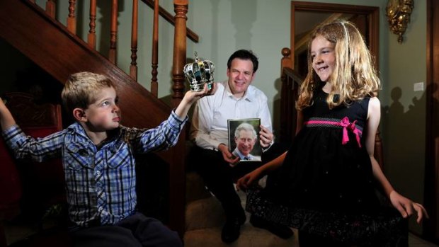 Garth Leggart with his children, Alexander, 4 and a half, and Ingrid, 7, are looking forward to seeing the Prince of Wales Prince Charles and The Duchess of Cornwall Camilla Parker-Bowles when they visit Canberra.
