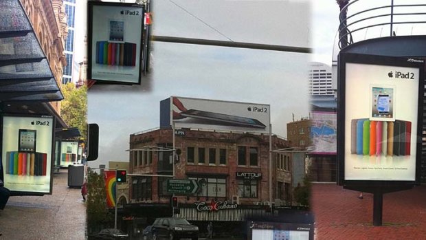 Photos of iPad 2 advertising around Sydney's CBD.