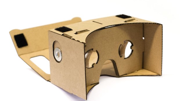 A basic Google Cardboard viewer designed to hold a smartphone.
