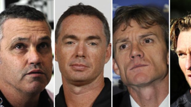 Bombers coaching candidates (from left) Mark Williams, Alan Richardson, Dean Laidley and James Hird.