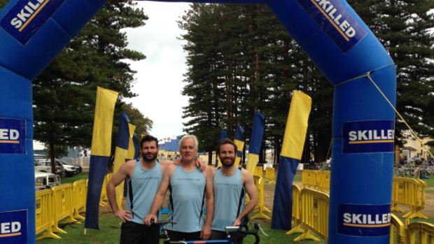 Freewheeler app creator Alex Fletcher (right) with his father Paul (centre) and friend. 