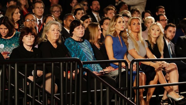 From left, Kathleen Willey, Juanita Broaddrick and Kathy Shelton wait for the second presidential debate.