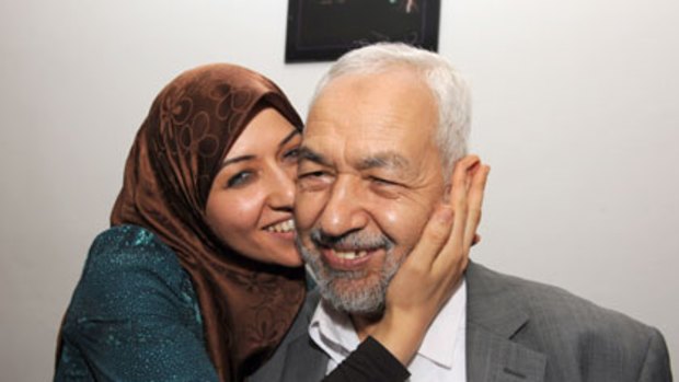 Party ban remains ... Rachid Ghanouchi and his daughter Asma.
