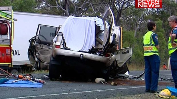 A television screen grab of the Bruce Highway smash in Central Queensland which claimed the lives of five people.