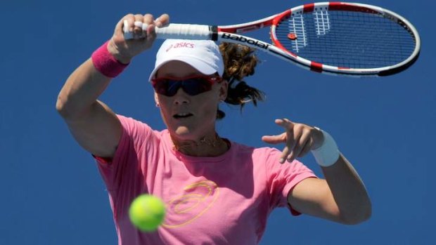 Warm-up: Samantha Stosur practises at Melbourne Park before the Australian Open.