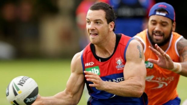 New deal .. Jarrod Mullen training with the Knights.