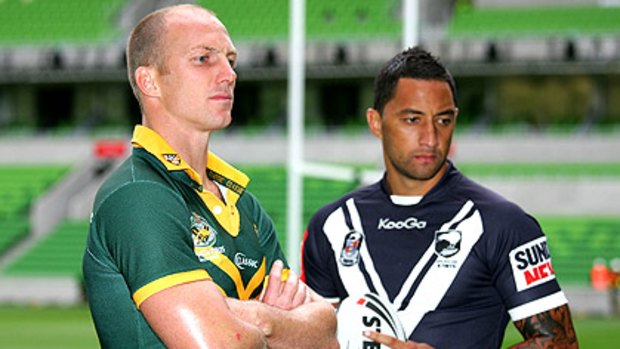 Kangaroo captain Darren Lockyer and New Zealand counterpart Benji Marshall.