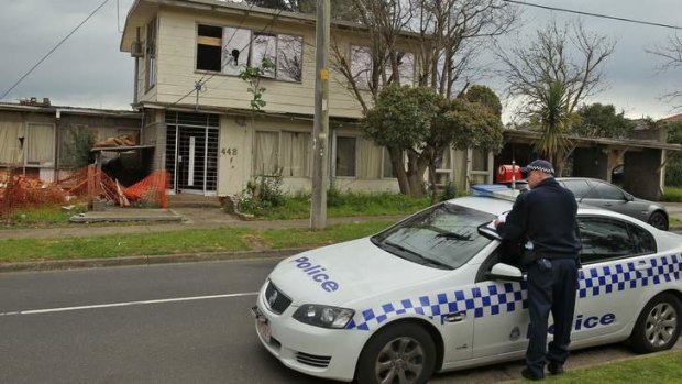 Police outside the Glen Waverley disused house were a wild party was held on Friday night.
