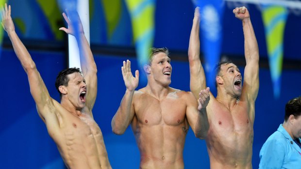 Perfect end to swimming program as Australia pip England in relay