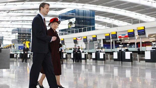 Queen Elizabeth tours Heathrow's Terminal 5 during its opening in March 2008. The new Terminal 2 at Europe's busiest airport will be renamed 'The Queen's Terminal'.