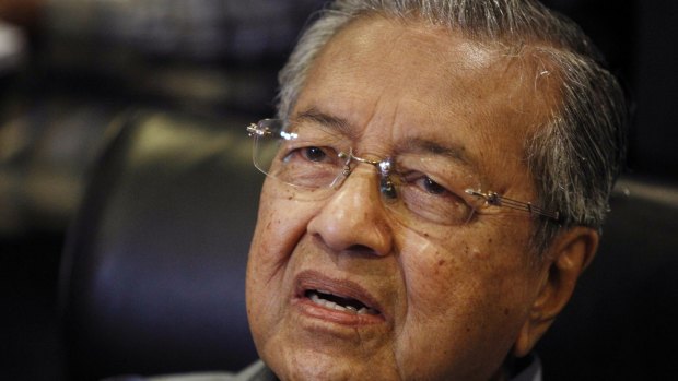 Former Malaysian prime minister Mahathir Mohamad at his news conference on Monday.