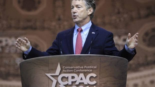 Senator Rand Paul speaks at the Conservative Political Action Committee annual conference in Maryland.