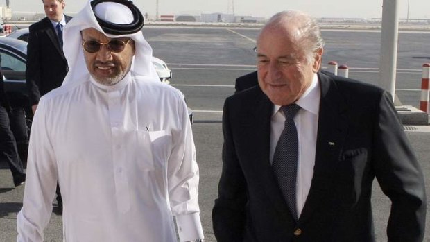 Out with the old: Former AFC head Mohamed Bin Hammam, pictured with FIFA counterpart Sepp Blatter, is serving a life ban. The newly elected president, Sheikh Salman Bin Ebrahim Al Khalifa, has vowed to rid the Asian confederation  of corruption.