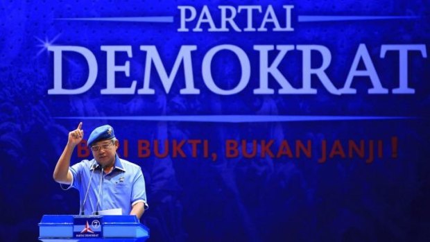 Rally speech: Indonesian President Susilo Bambang Yudhoyono and head of the Democratic Party gives a speech during the presidential campaign this year.