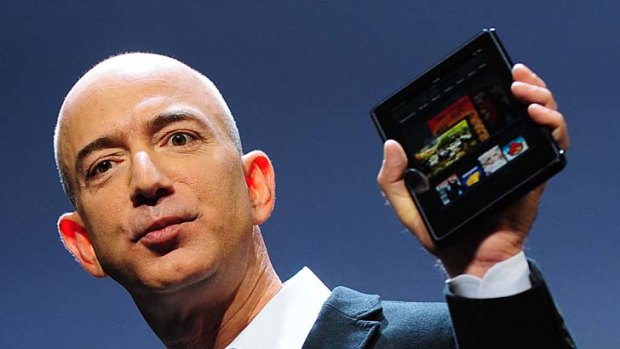 Amazon CEO Jeff Bezos introduces the new Kindle Fire tablet in New York.