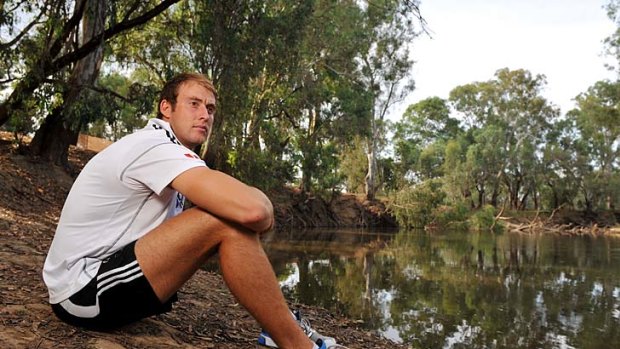 Local hero: Ben Reid on the banks of the Ovens River during Collingwood's community camp in Wangaratta.