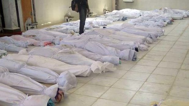 This image provided by Shaam News Network purports to show shrouded dead bodies following a massacre at Houla.