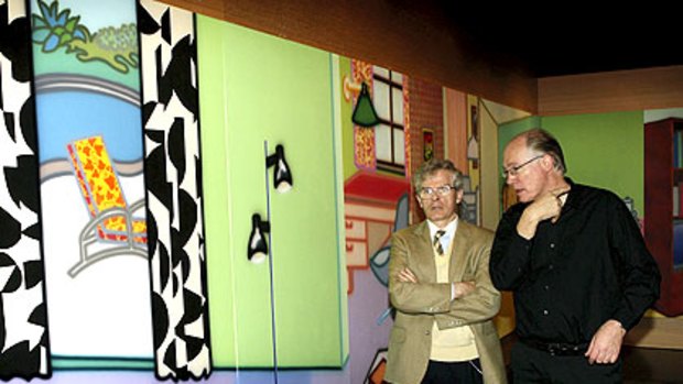 Philip Rylands, left, visits the home gallery of architect Corbett Lyon.