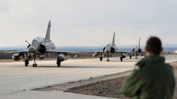 French Mirage fighter jets land in Jordan to take part in the fight against the Islamic State group. 
