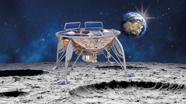 An artist's impression of SpaceIL's lunar lander, Beresheet, landing on the moon.