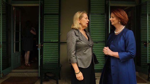 Serious stuff: the Prime Minister in conversation with Anne Summers at Kirribilli House on Monday.
