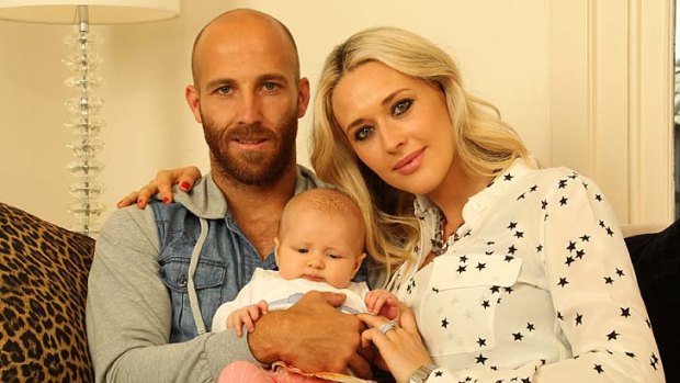 Strength from family ... Jarrad McVeigh with his wife, Clementine, and their 11-week-old daughter, Lolita.