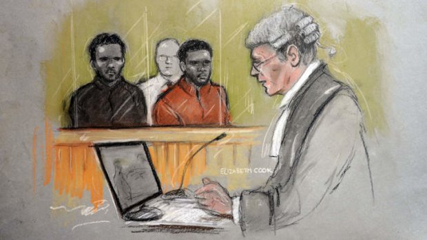 "Cowardly and callous": A courtroom sketch of Drummer Lee Rigby's alleged killers, Michael Adebolajo (left), and Michael Adebowale.