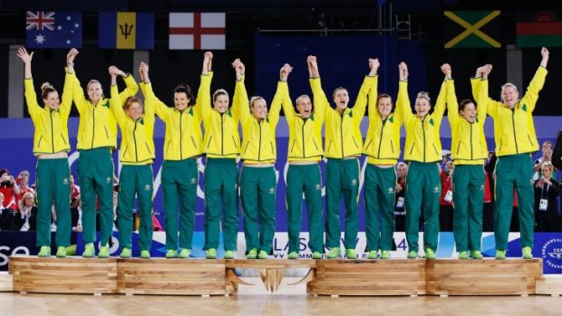 Winning team ... the Australian women's netball crew at the Glasgow Commonwealth Games, aired on Ten. 