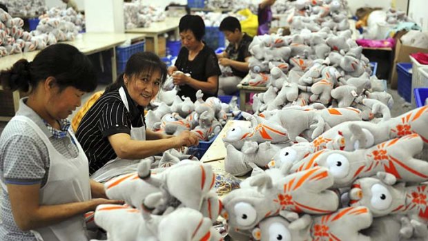 The progeny of a Teletubby and a Dalek &#8230; Wenlock manufacture proceeds apace in Dafeng, eastern China.