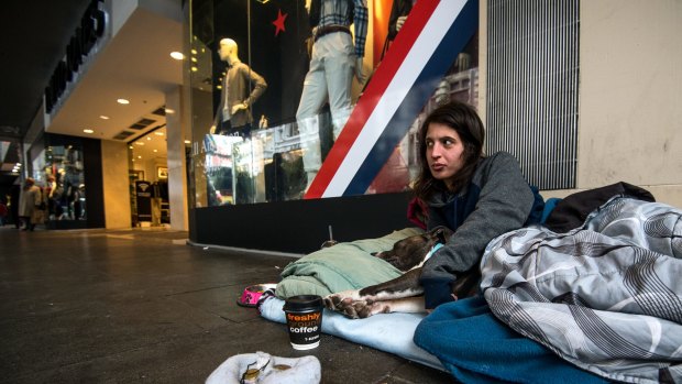 Emma is homeless and sleeps in front of the David Jones store in Bourke Street.