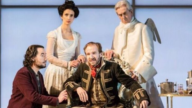 Ralph Fiennes (seated) in the NT Live production of George Bernard Shaw's <i>Man and Superman</i>.