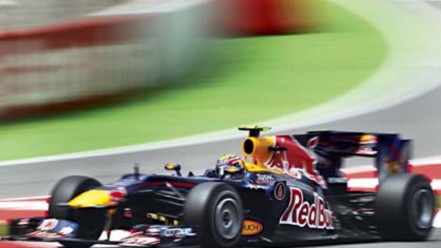 On the right track  ... Webber practises for Sunday's grand prix at the Circuit de Catalunya. At 33, he believes this is his year to finally take out  the world championship.
